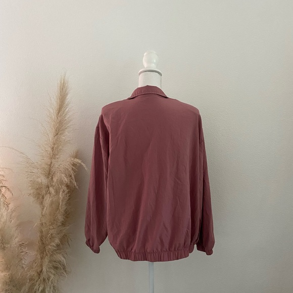 Vintage shirred zip up nylon jacket mauve pink windbreaker free people vibes M - Picture 9 of 16